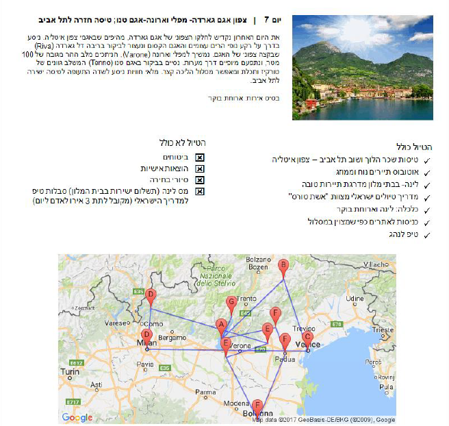 Itinerary for organized tours